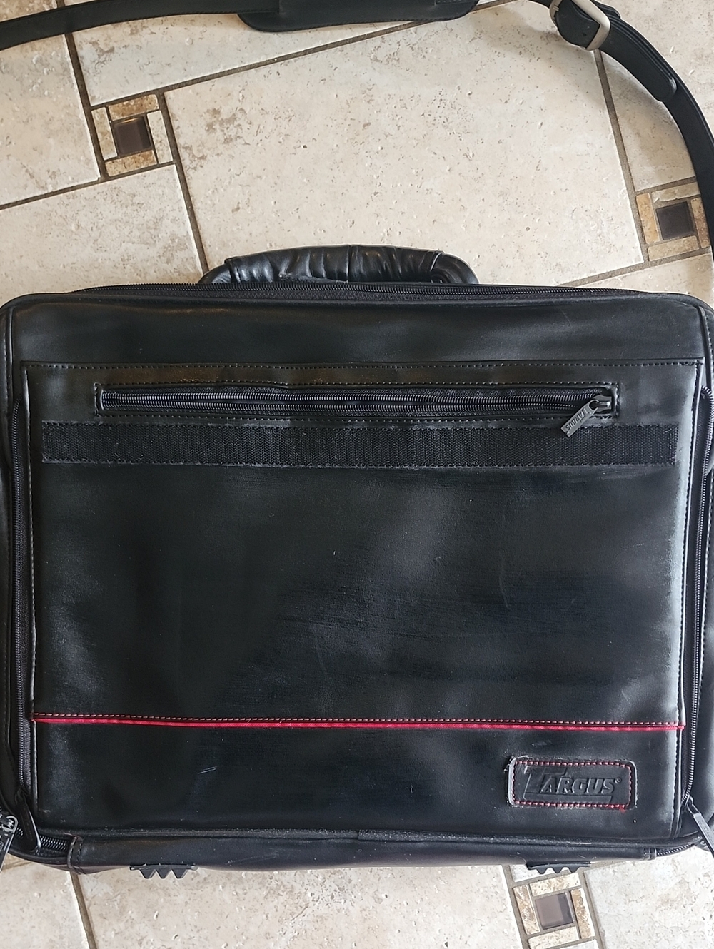Targus Black Leather Briefcase/Tote with Red Accent Stitching